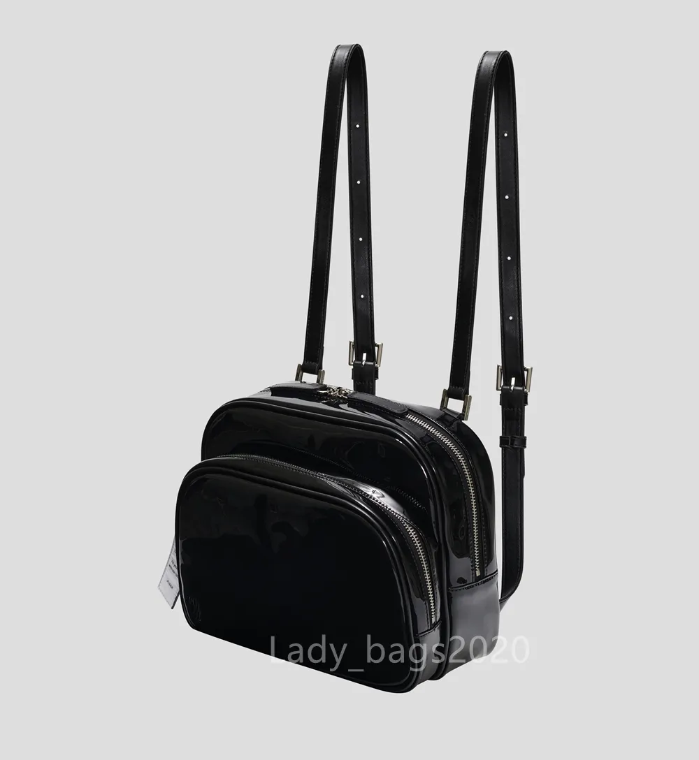 Bolsa Nieeh Mochila Mochila Mochila de Couro Envernizado Genuíno Luxo Moda Feminina Casual com Zíper Mochila Feminina de Ombro Pequena Estilo Preto Branco