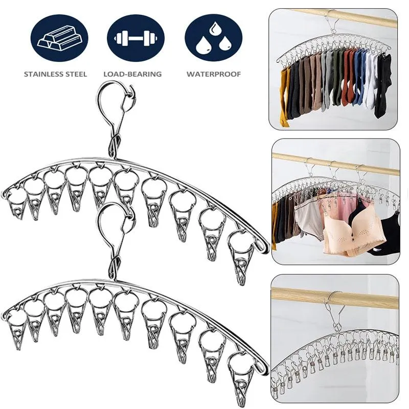Hangers 10/16 Clips Clothes Drying Hanger Stainless Steel Windproof Clothespin Laundry Clothesline Sock Towel Bra Rack