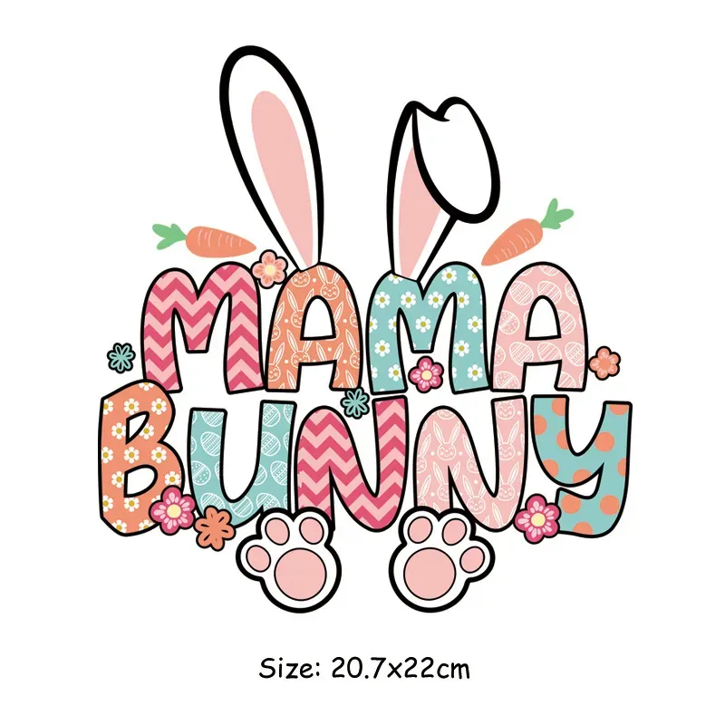 Easter Party Heat Transfer Logo Vinyl Washable Bunny Eggs Hunt Heat Transfer Stickers For T Shirt