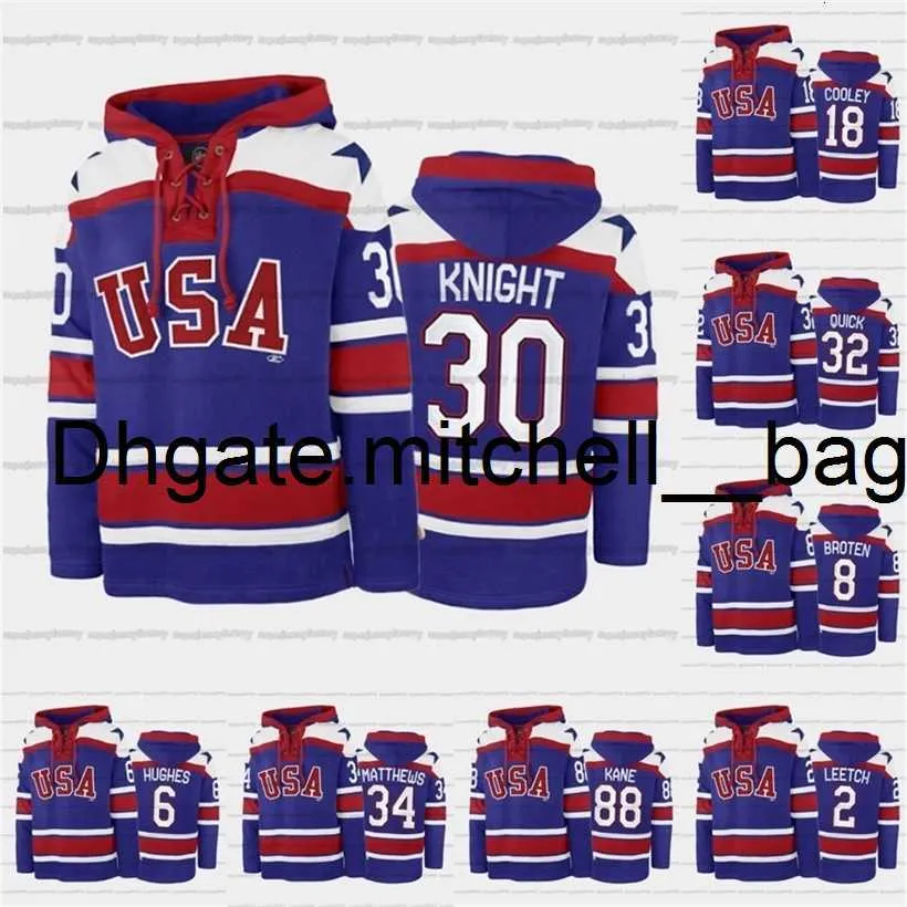 MMAG A3740 Custom USA Hockey Team Lace-up Relate Hoodie 34 Auston Matthews 6 Jack Hughes 88 Patrick Kane 30 Spencer Knight 32 Jonathan Quick 2 Brian