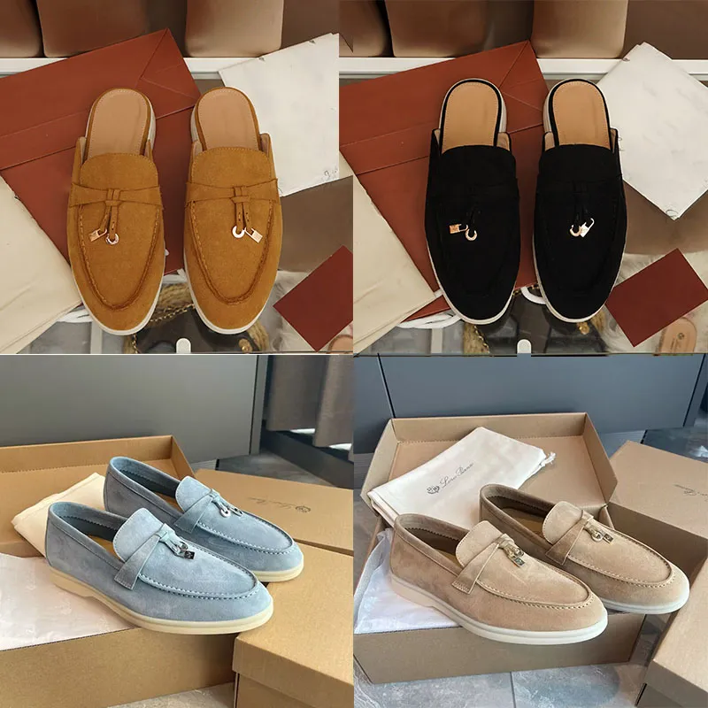 Chaussures de créateurs Hommes Femmes Été Daim Chaussures Casual Femmes Loro Pianas Chaussures Noir Marron Bleu Rouge Marche Loisirs Pantoufles Charms Outdoor Runner Sneaker Taille 36-45