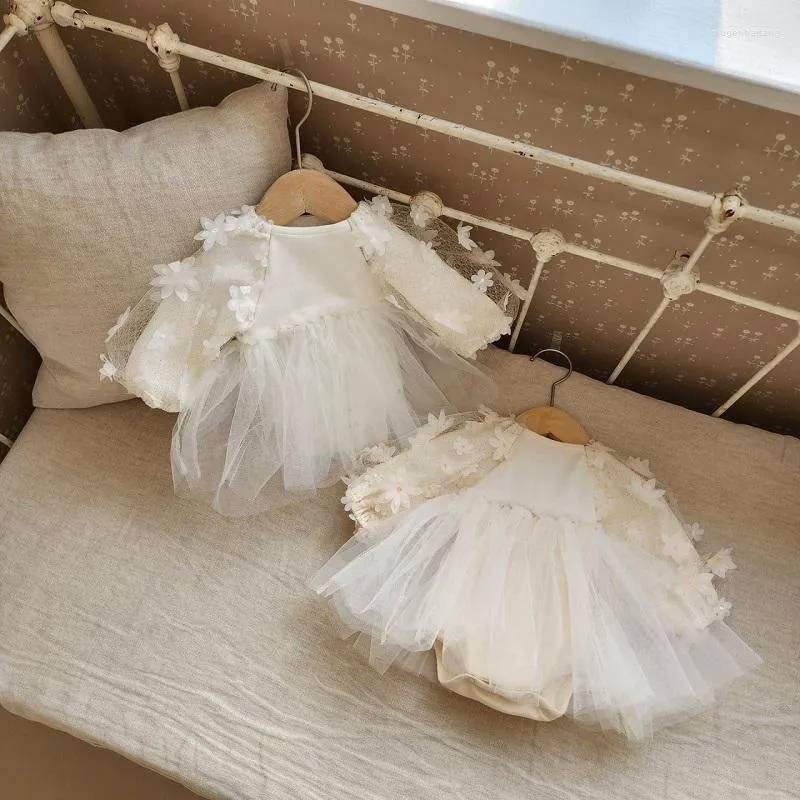 Flicka klänningar prinsessan baby romper klänning 0-3 år född barn puff hylsa blommor tutu kjol
