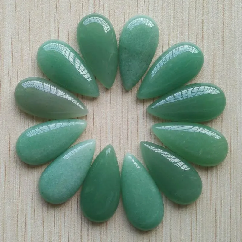 الخرز الجملة 24pcs/الكثير من الموضة جيدة الجودة الطبيعية الخضراء Aventurine إسقاط شكل كابوشونات كابوشونات 15 × 30 مم لصنع المجوهرات مجانا