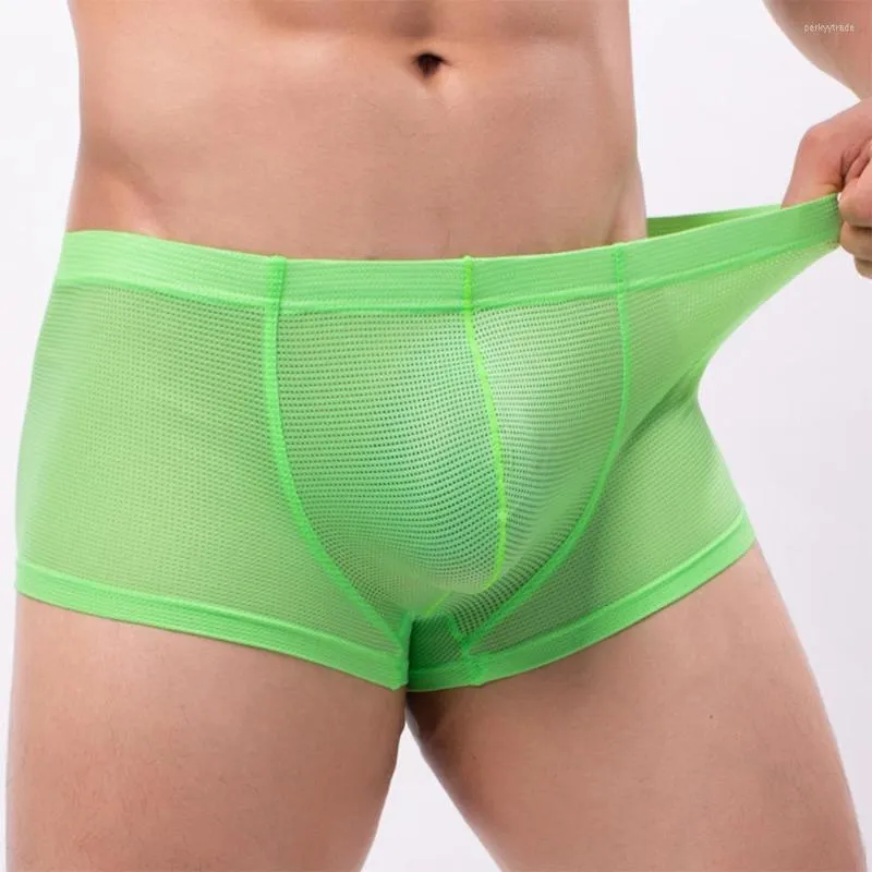 Mutande Uomo Sexy Boxer in rete Trunks Vedere attraverso la biancheria intima Maschile Mutandine traspiranti Pantaloncini trasparenti Rigonfiamento Pouch Knicker