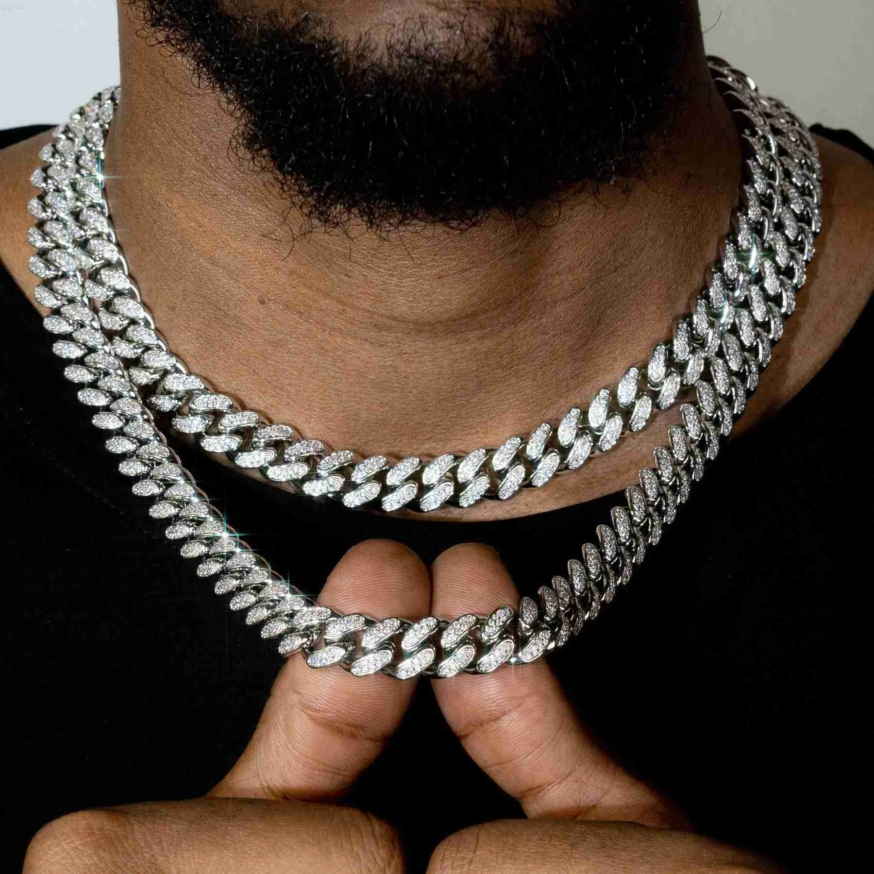 Jóias com diamantes Colar cubano hip hop prata esterlina 925 personalizado Vvs Moissanite Corrente cubana de prata esterlina 925