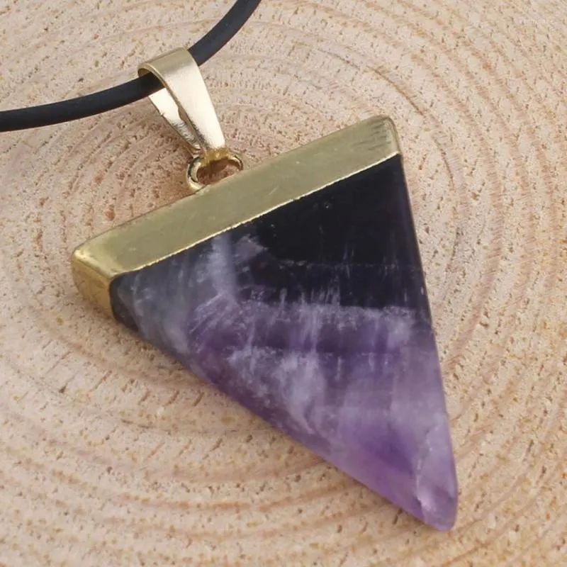 Подвесные ожерелья KFT Natural Amethyst Rose Quartz Crystal Agate Tiger Eye Stone Opal Triangle Sahpe Нет цепи для женщин мужские ювелирные изделия