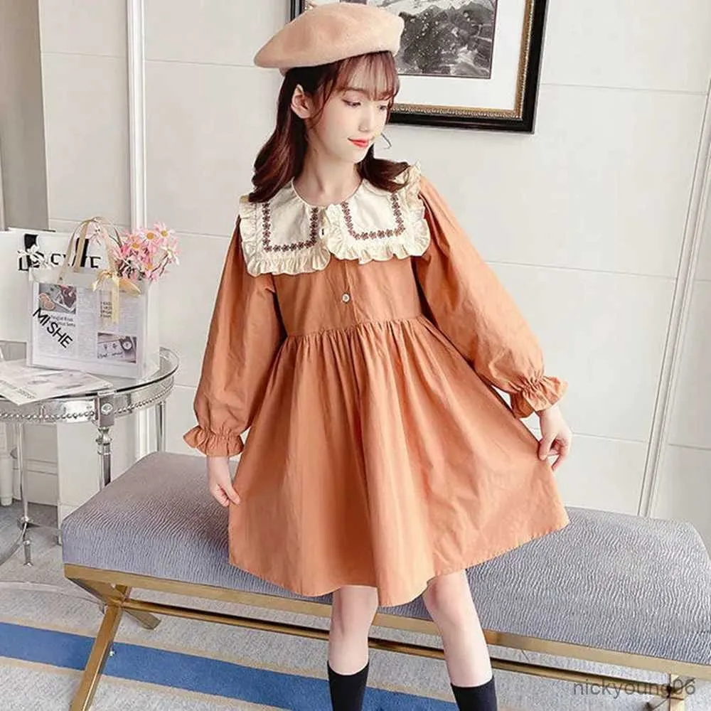 Girls' Long Sleeve Dress Cute Cotton Casual Dress for Kids 6-14 Years,  Embroidery Princess Style, Perfect for 9-11 Year Olds
