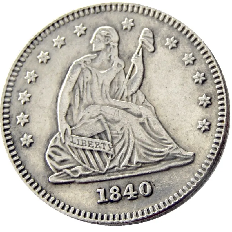 US 1840 P/O Seated Liberty Quater Dollar Silver Plated Copy Coin