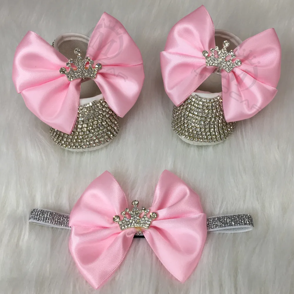 First Walkers Miyocar Bling Rhinestones Baby Girl Shoes First Walker Headband Set Sparkle Bling Crystals Princess Shoes Baby Shower Cadeau SH3 230606