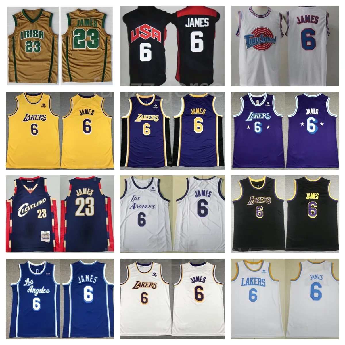 Men LeBron James Jerseys 6 US Basketball 2012 High School Irish St Vincent Mary Tune Squad Looney Tunes Movie Black Blue White Yellow Purple Team Stitched Sport Shirt