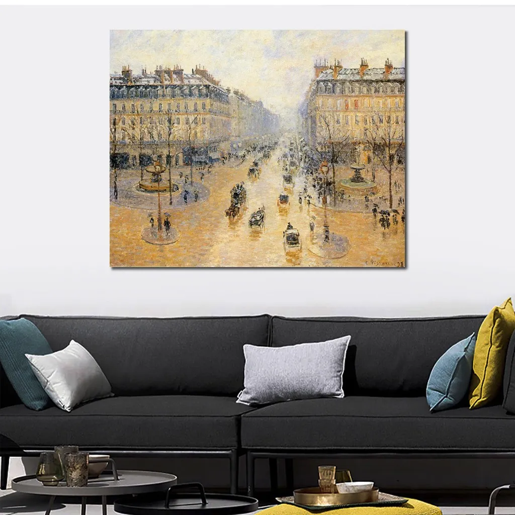 Camille Pissarro Canvas Art Avenue De L Opera Effetto neve Fatto a mano Impressionista Paesaggio Pittura Home Decor Modern