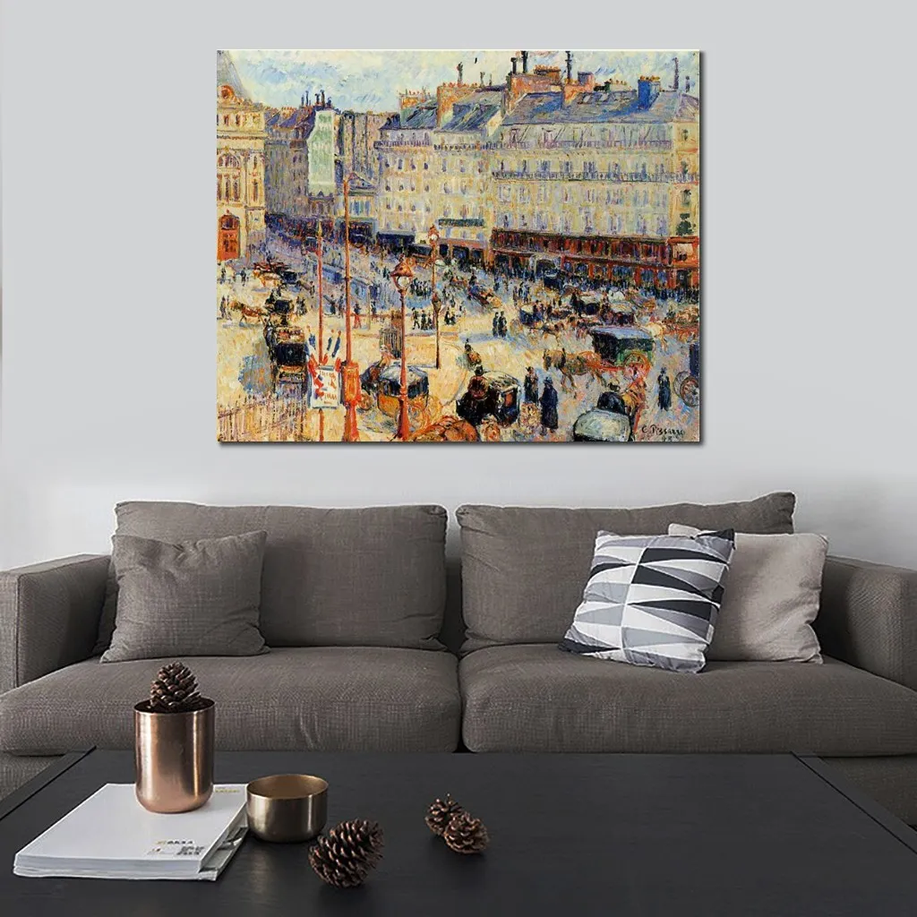 Paisaje impresionista lienzo arte Place Du Havre Paris Camille Pissarro pintura obra de arte hecha a mano para el vestíbulo del Hotel