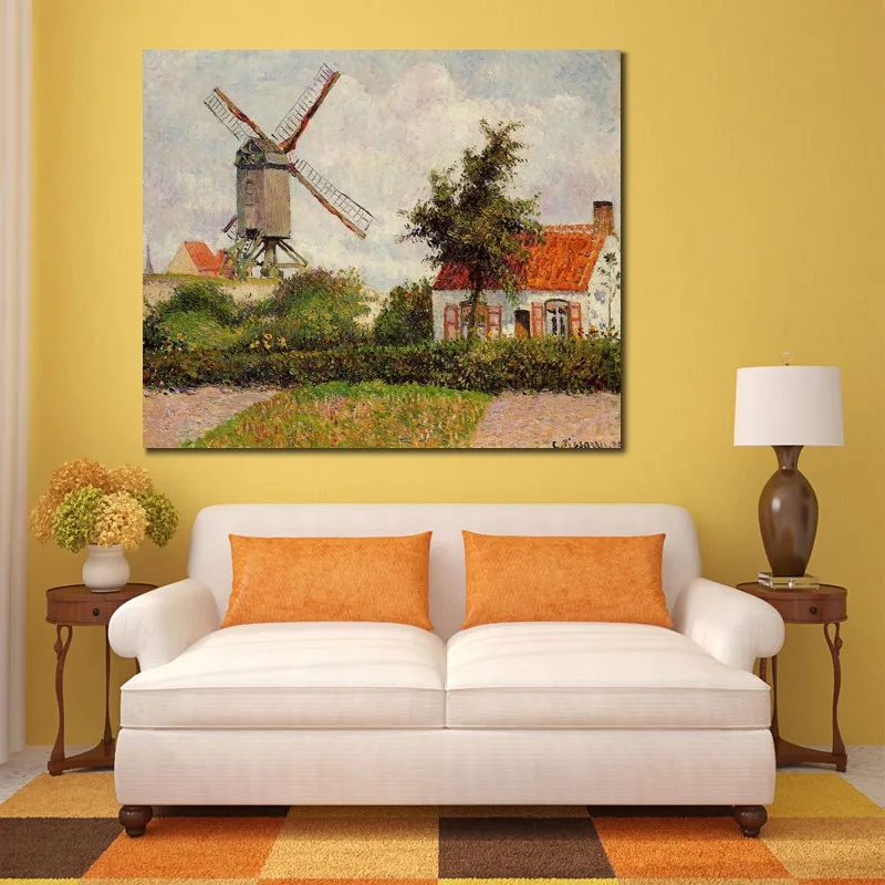 Knokke BelgiumのWindmill手作りのカミーユのピサロ絵画ランドスケープ印象派のキャンバス玄関の装飾のための芸術