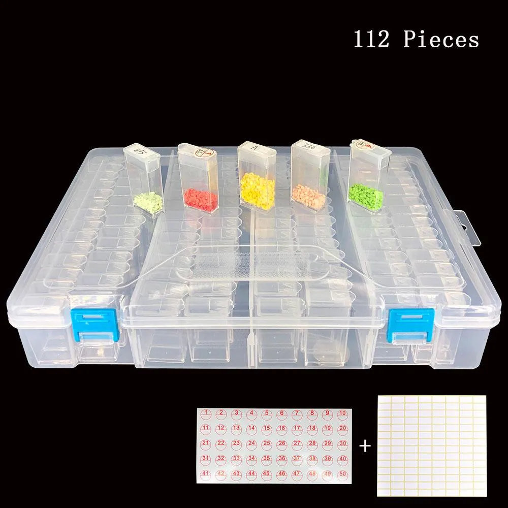 Stitch New 112pcs Plastic 5d Diamond Painting Accessories box Beads Display Storage Box For Diamond Embroidery Cross Stitch Tools