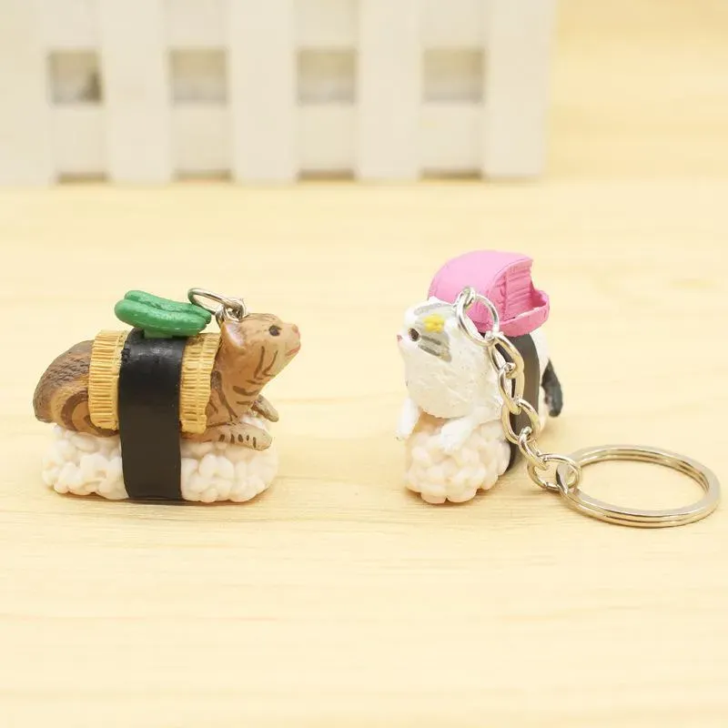 Creative Cat Sushi Keychain Key Rings Handbag Hanging Pendants Phone Charms Key Chain Gift for Kids DH8887