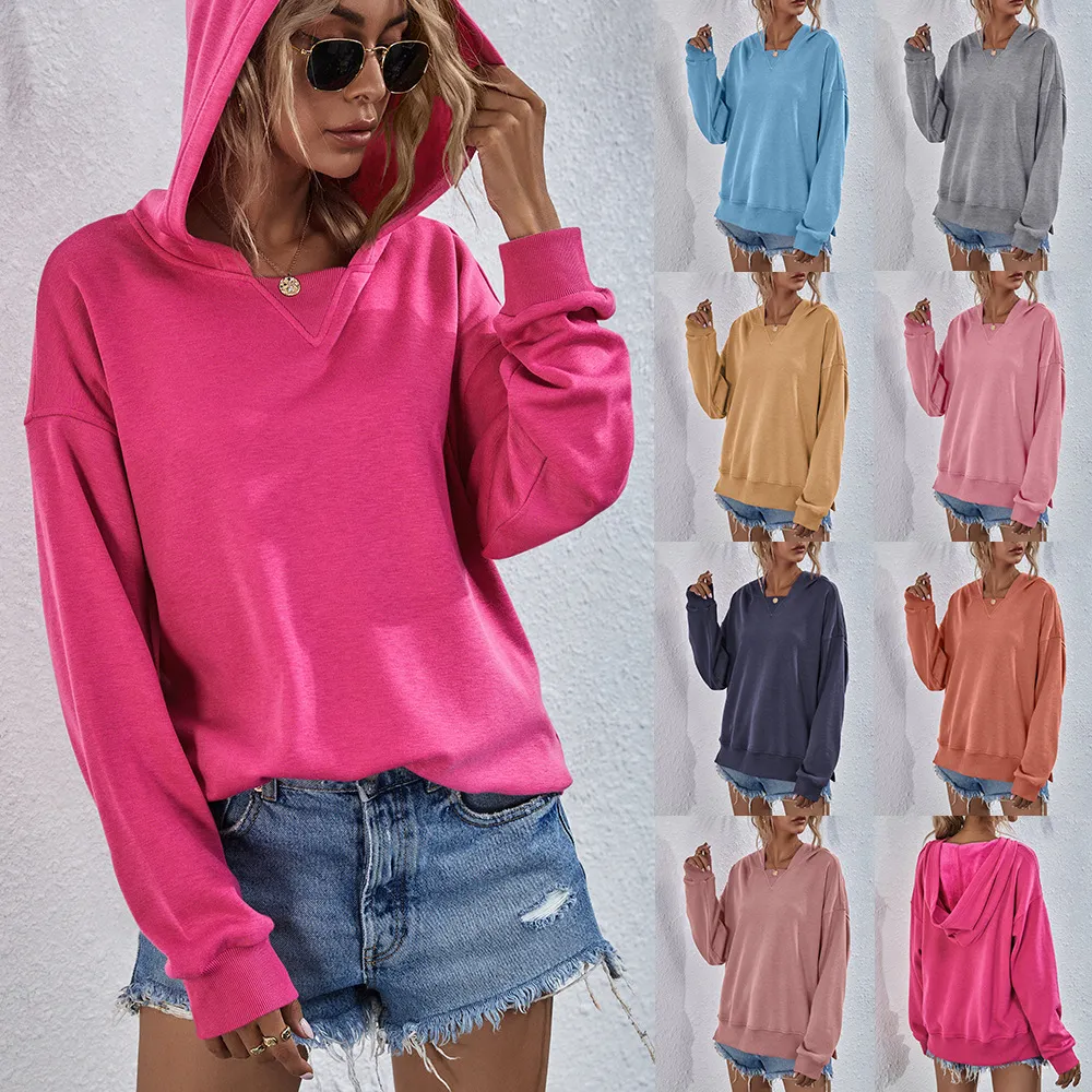 fleece hoodie women hooded casual loose blouse solid color sweatshirts 2023FW street hipster designer hoodies