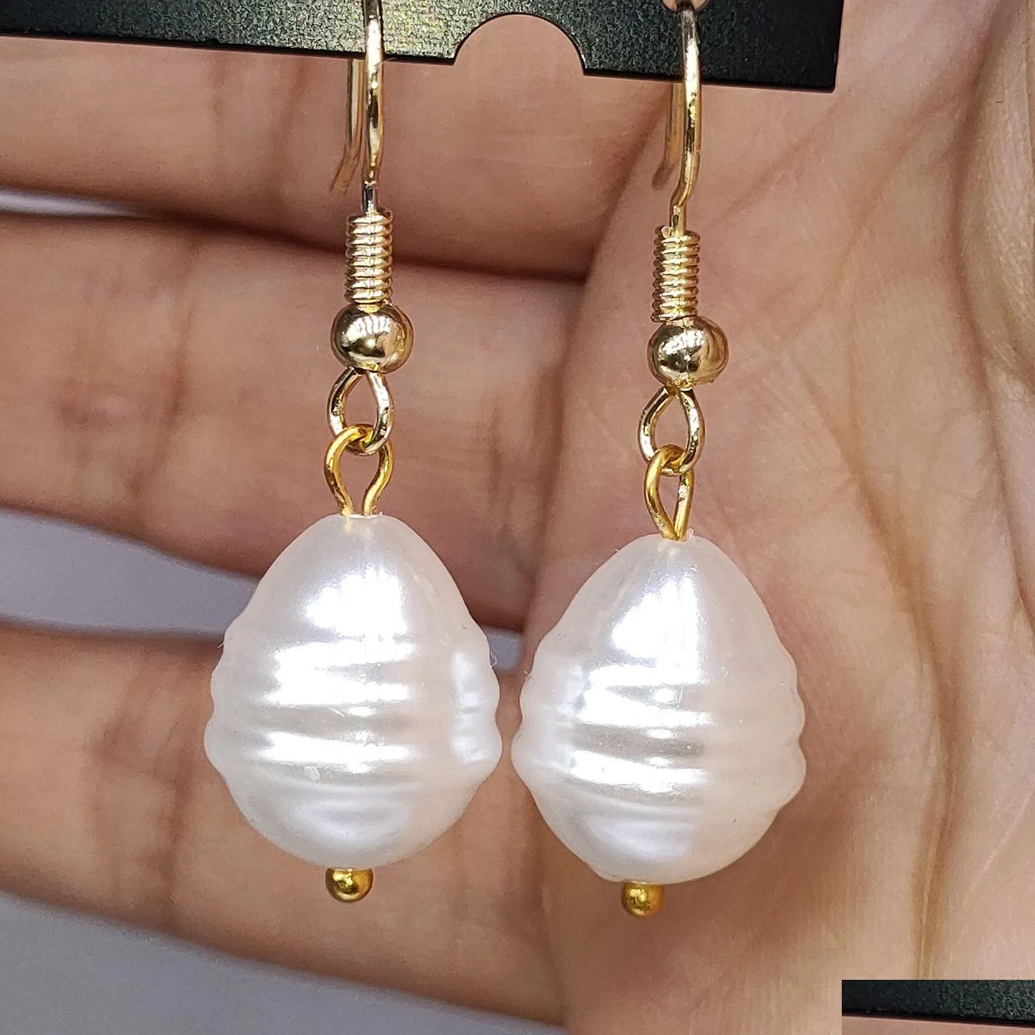 Dangle Chandelier New Fashion Big Pearl Hook Earring For Ladies Real Gold Plated Antiallergy Womens Wedding Engagement Earrin Dhh1A