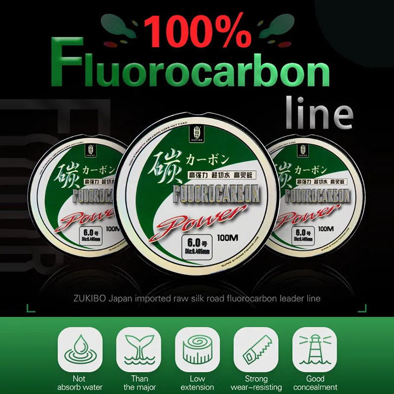 Ligne de tresse ZUKIBO 50M100M 100% pêche au fluorocarbone fibre de carbone importée japonaise 125kg monofilament naufrage pêche en mer 230606