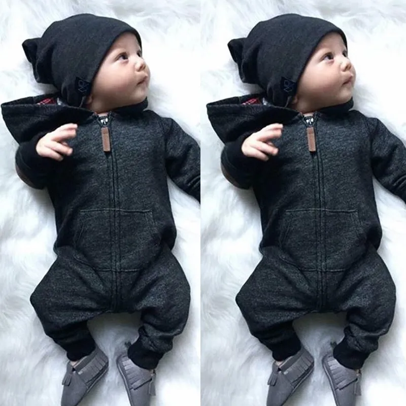 Rompertjes 0-24M Baby Boy Kleding Baby Warme Lange Mouwen Rits Romper geboren Jumpsuit Kid Hooded Meisje trui Outfit 230606