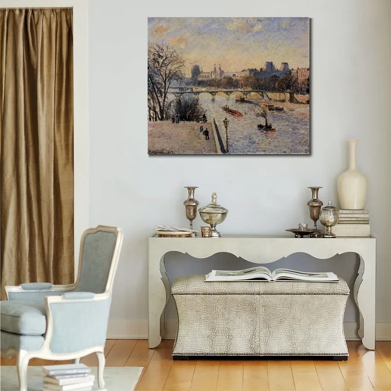 The Louvre Handmade Camille Pissarro Painting Landscape Impressionist Canvas Art for Entryway Decor