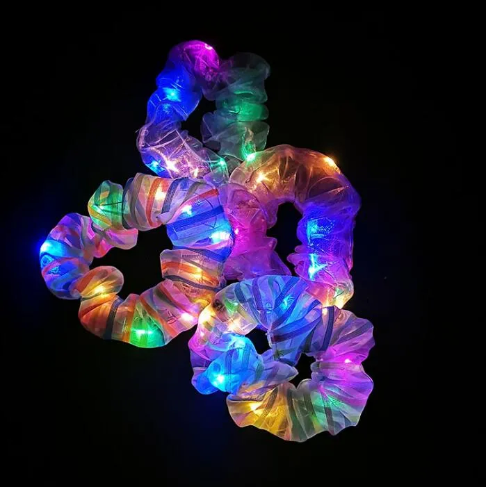 Hair Rubber Bands Led Scrunchies For Women Glow Scrunchy Light Up Girls Colorf Yarn Tie Mti Modes In The Dark Accessories Christmas Otfq7