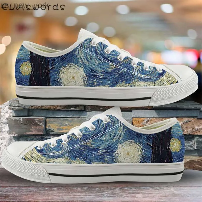 S canvas low top shoes women vincent van gogh Starry Night Spring Summer Sneakers for Youth Girls Flats Foots Footwear L230518