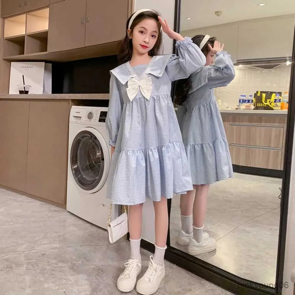 Girl's Dresses 6-15 Big Girls Long Sleeve Dress with Bow Kids A Line For Casual Outfits Children Clothing 10 R230607