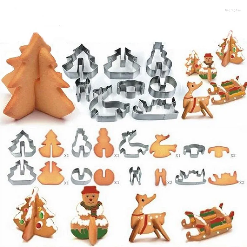 Baking Moulds 8pcs/set Stainless Steel Christmas Cookie Cutters 3D Cake Mold Fondant Cutter DIY Tools