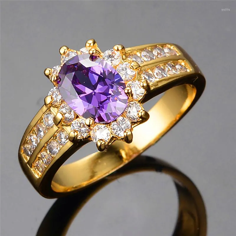 Wedding Rings Luxury Female Purple Zircon Ring Fashion Gold Silver Color Unique Style Promise Engagement For Women