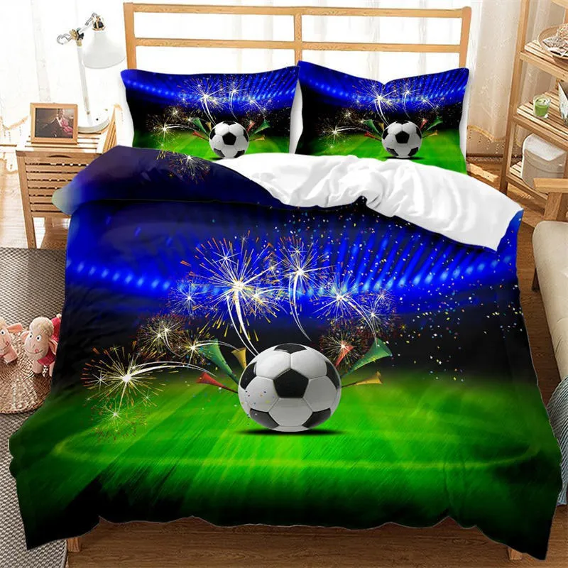 Sängkläder sätter barn fotboll täcke omslag för pojkar flickor sovrum dekor sport bollar sängkläder set i full storlek mikrofiber fotbolls täcke 230606