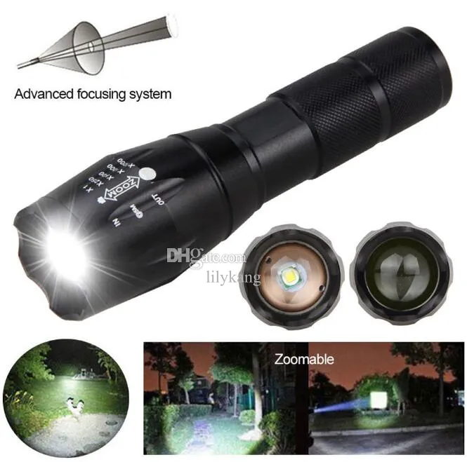 XML T6 3800Lumens High Power LED Flashlights Torches Zoomable Tactical Flashlight Torch Light 18650バッテリーポータブルハイキングキャンプ懐中電灯ミニランプライト