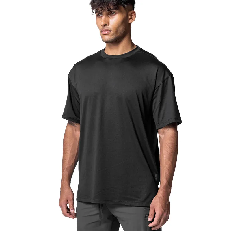 lu Outdoor T-shirt de sport pour hommes Couleur unie à manches courtes Respirant Sweat Top Chemises Élastique Été