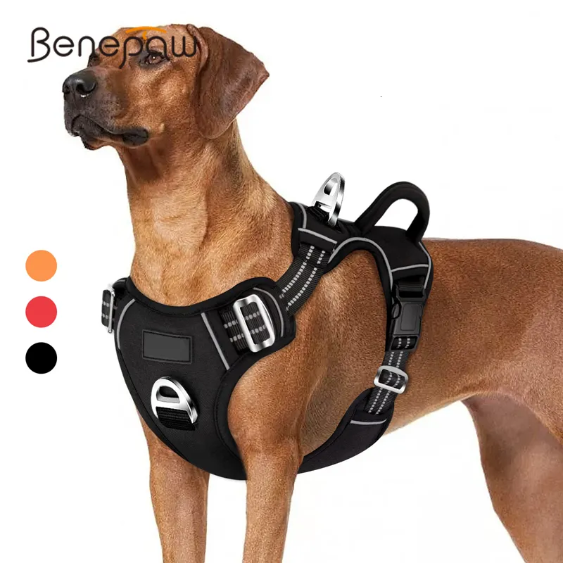 Dog Collars Leashes Benepaw No Pull Harness Choke Easy Control Handle Reflective Pet 2 Leash Clips Adjustable Soft Padded Vest 230606