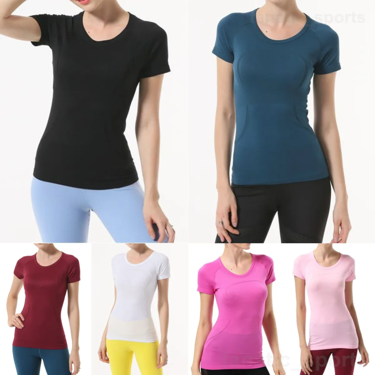 Lu Align Lu T-shirt sportiva da donna a maniche corte Yoga Fitness Tshirt Stretch Running T-shirt Girocollo Athletic Top Elastic Slim Swiftly Tech Traspirante