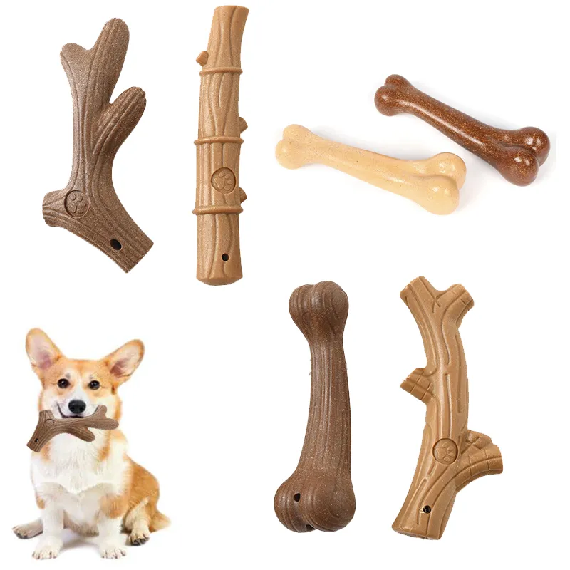 Giocattoli da masticare per cani da compagnia Denti molari Bastone pulito Interessante legno di pino Forma di osso carino Morso durevole Cucciolo Giocattolo interattivo Forniture per animali domestici