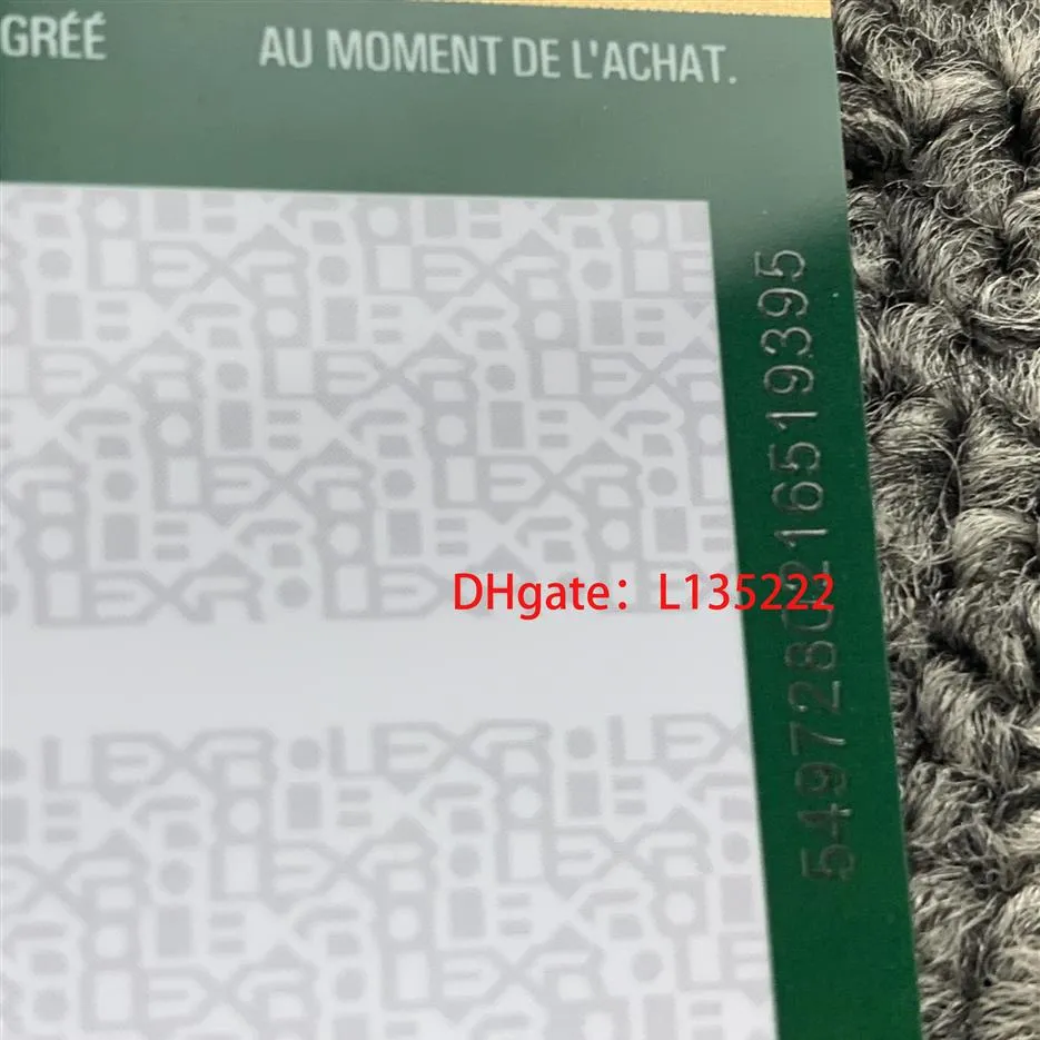 Caixa de relógio da mais alta qualidade Caixas de cartão personalizadas Notas Etiquetas de informações da Luxury Green Garantia Impressão do cartão número de série 213J