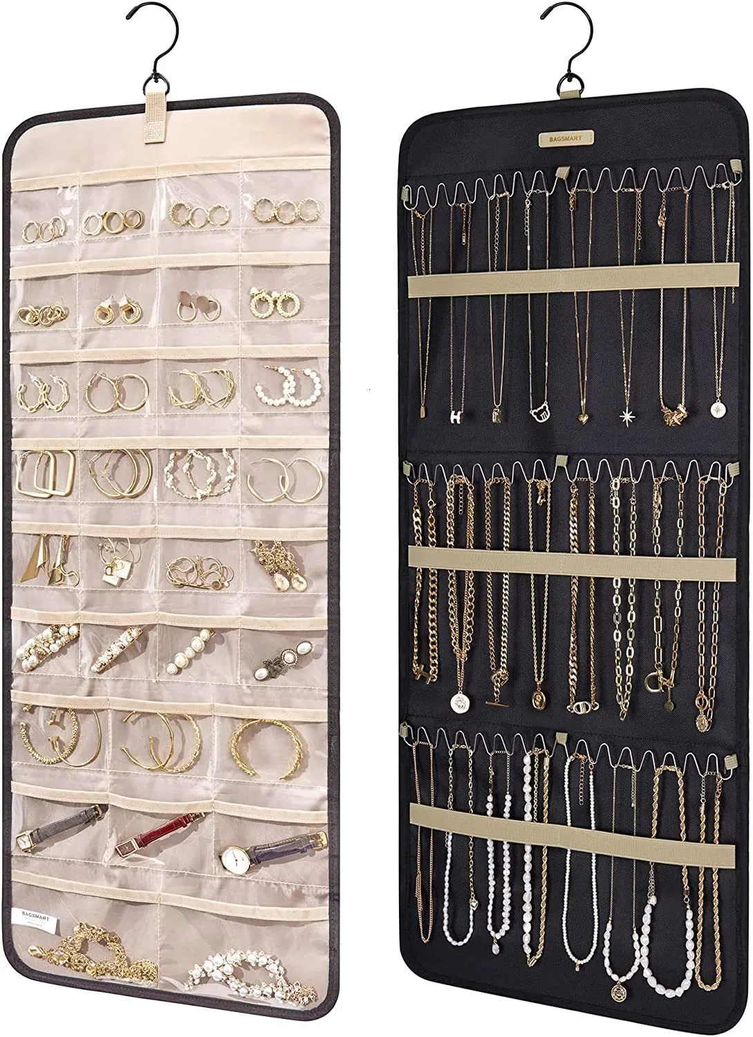 BAGSMART Hanging Jewelry Organizer Storage Roll With Hanger