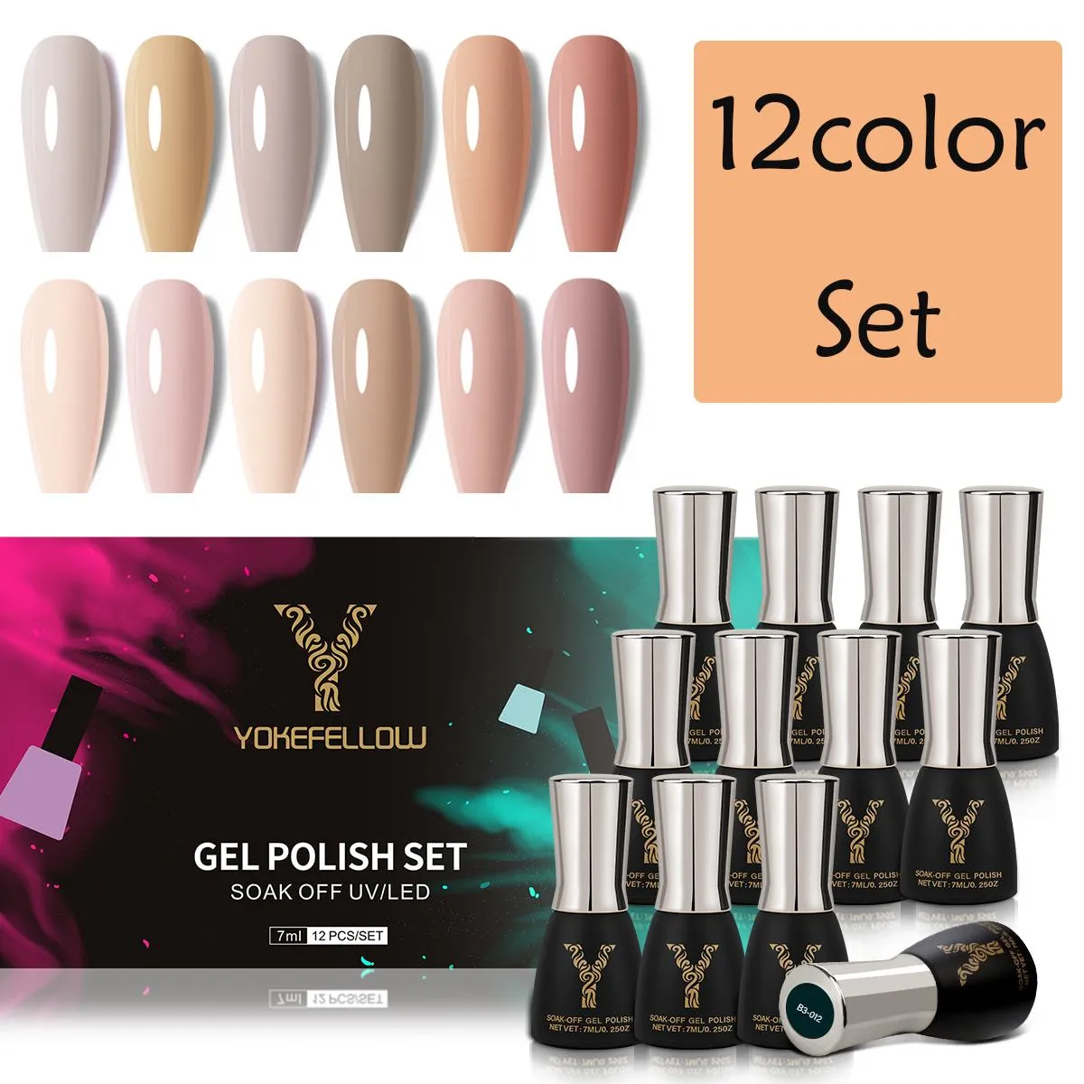 Kits juk collega 12colors/set nagelgellak 7 ml klassiek geblazen naakt soak off uv led nagel vernis semi permanent nail art diy ontwerp