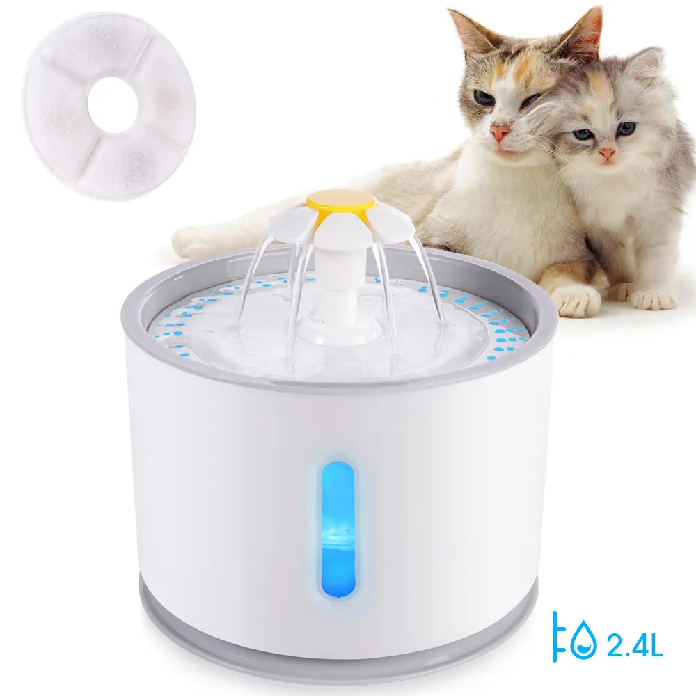 Bols pour chats mangeoires fontaine à eau automatique pour animaux de compagnie avec éclairage LED 5 filtres 24L USB chiens chats muet abreuvoir mangeoire bol distributeur de boisson 230606