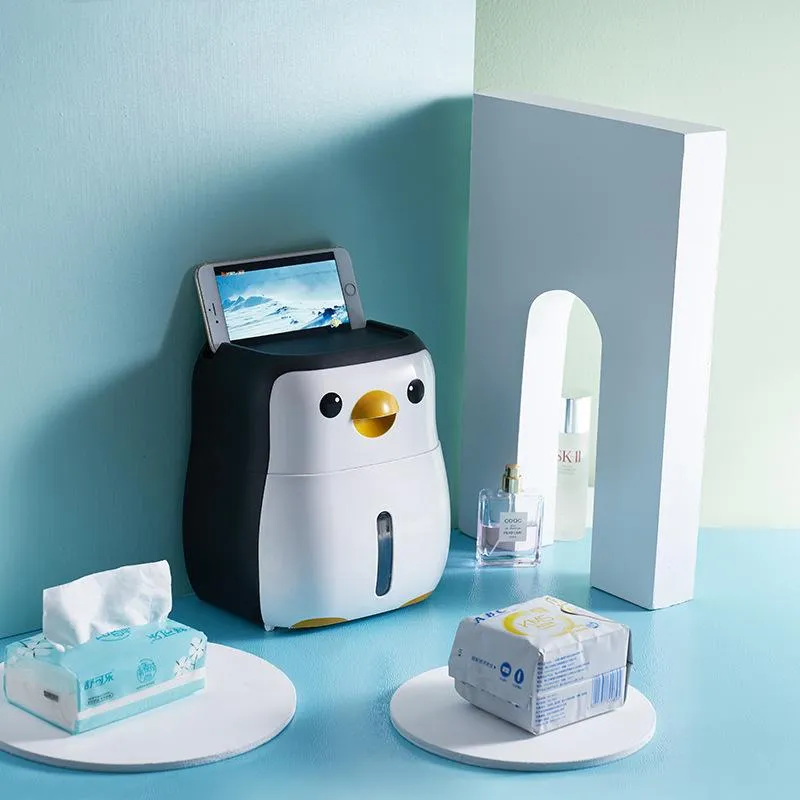 Halter Penguin Toilettenpapierhalter Wandmontierter Schlag kostenlos wasserdichtes Plastik -Tissue -Box Home Badezimmer Lagerregal Kreativ tragbar