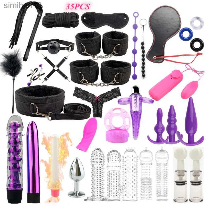 7/12/35 Pcs Volwassen SM Sex Producten Vrouwen seksspeeltjes Bdsm Sex Bondage Set Handen Zweep Anale plug Vibrator Dildo sextoy Sex Shop L230518