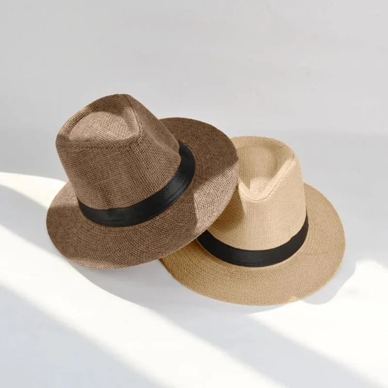 Geniş Memlu Şapkalar Erkekler Şapka Plaj Band Dekor Düz Dome Saman Katlanır Açık Dış Mekan Anti-UV Büyük Güneş Koruyucu Caz Aksesuarları