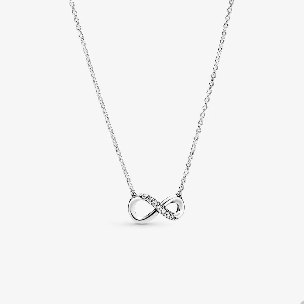 Sparkling Infinity Collier Halsband för Pandora 925 Sterling Silver Party Jewelry Designer Halsband för kvinnor Girl Grif Chain Halsband med originallåda