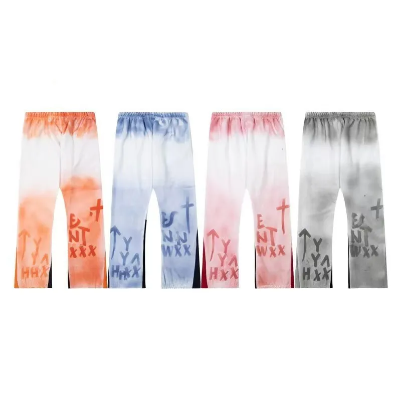 Designer hommes pantalons jeans mode graffiti lettre impression pur coton longue taille élastique cravate décontractée teint peint haute rue femmes sport