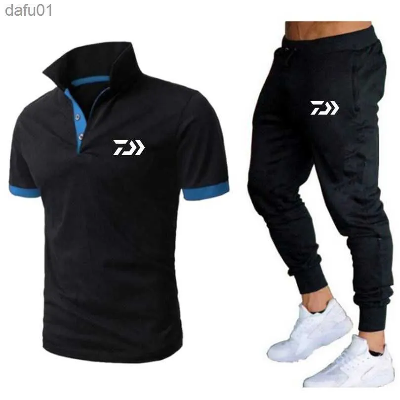 2 Delige Set Mannen Daiwa Vissen T-shirt Shorts Zomer Polo Korte Mouwen Broek Dunne Broek Sportkleding Mannen basketbal Shirt L230520