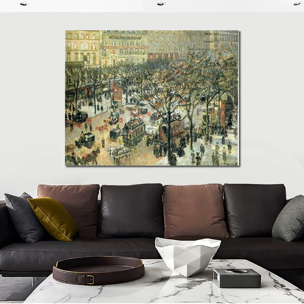 Handmade Canvas Art Boulevard Des Italiens Morning Camille Pissarro Painting Impressionist Landscape Artwork Bathroom Decor