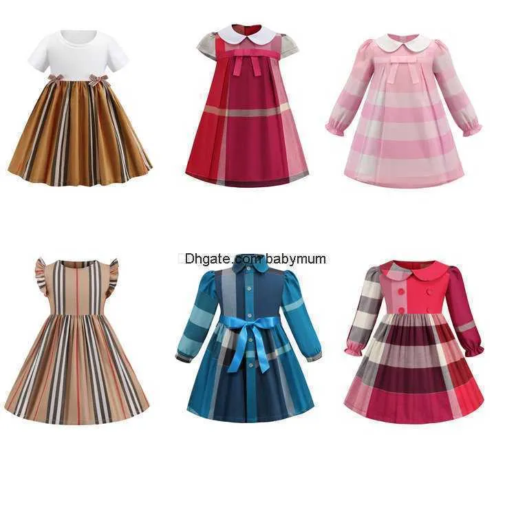 Mode baby flickor pläd klänning barn lapel college veckad skjorta kjol barn avslappnad renässans prinsessa klänningar barn kläder