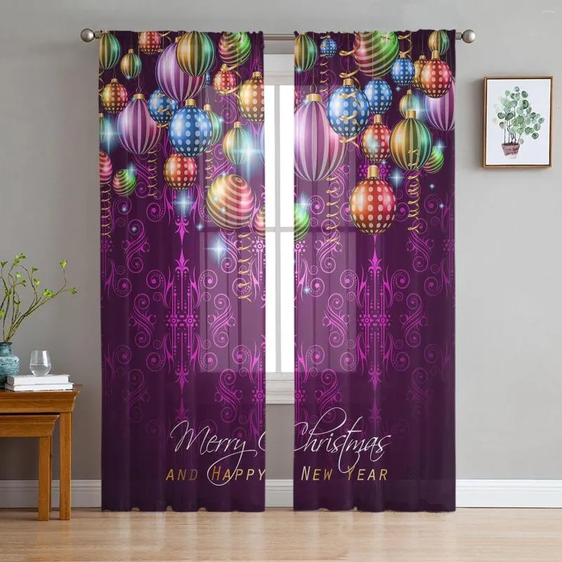 Kurtyna świąteczna piłka fioletowe zasłony tiulowe do salonu sypialnia dekoracja kuchenna szyfon Sheer Voile Window Custom Drape