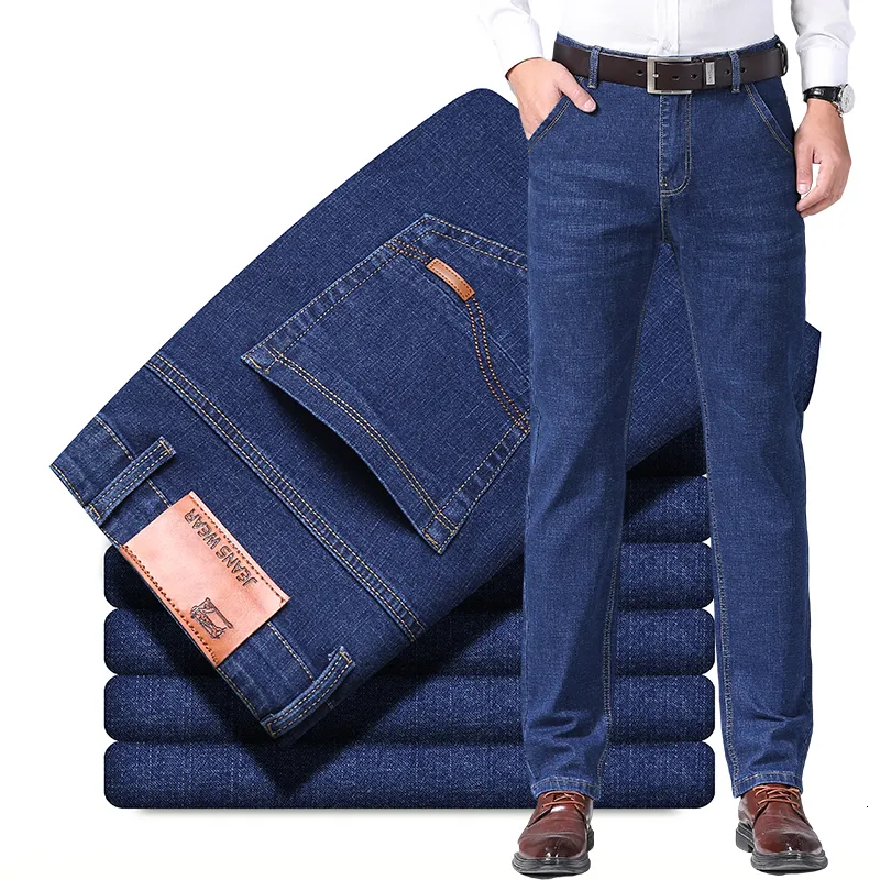 Erkek kot iş iş rahat tarzı moda erkekler denim normal uyum siyah mavi pantolon streç pantolon erkek 230607