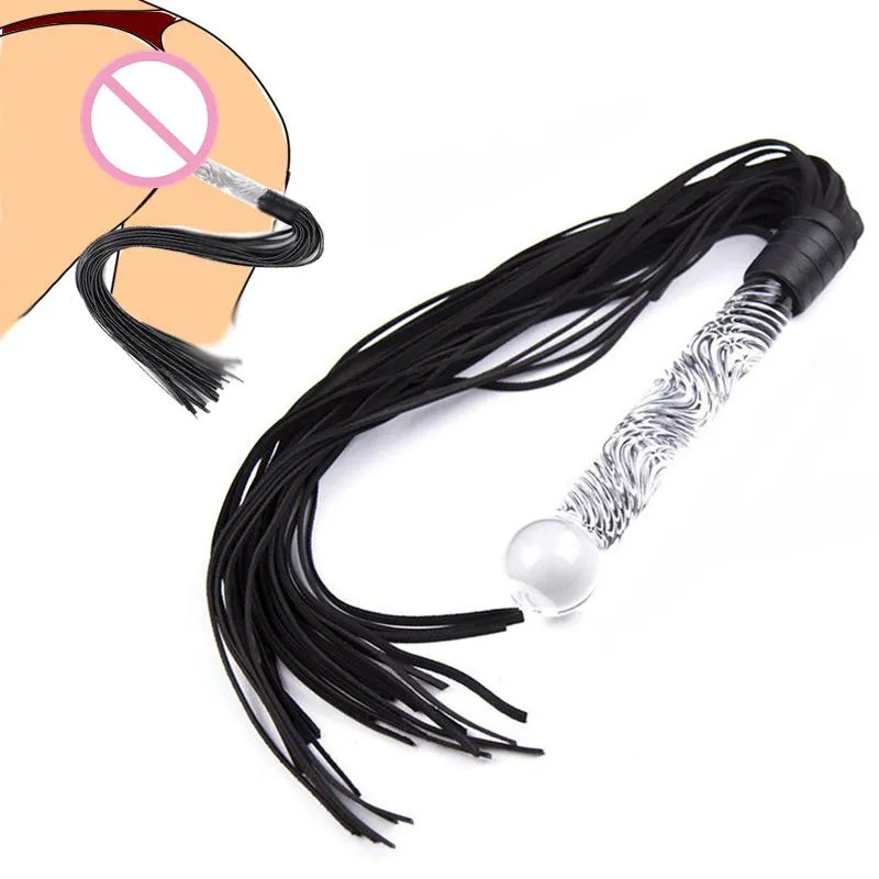 Speelgoed BDSM Bondage Multifunctionele lederen zweep met glazen handvat fetisj flogger spanking zweep dildo buttplug anale staart sex tool volwassen